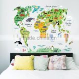 colorful animal world map wall stickers living room home decorations pvc decal mural art 037 diy office kids room wall art