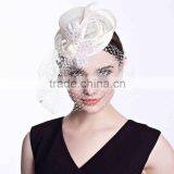 Diamond veil sinamay fascinators Hats white feather hat ladies small decorative hats