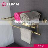 Brass Gold Plated Double Layers Corner Towel Shelf Rack Bar Holder