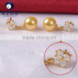 Japanese Circular 7--7.5mm Golden Akoya Pearl Jewelry Earrings for Sales thumbnail-6