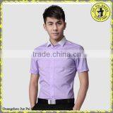 Purple Non-Iron Stripe Contrast-collar Short Sleeves Shirts For Men thumbnail-1
