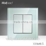 Hot Selling Wallpad High Quality White Crystal Glass16A 110-250V 2 Gang 1way Switch Square Push Button Swtich Light Wall Switch