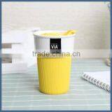 Modern Simple Ceramic Travel Coffee Mug With Silicone Sleeve and Lid thumbnail-6