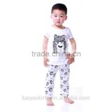 2016 boutique oem animal design white plain tee shirt pant together fancy kids clothing outfits boy