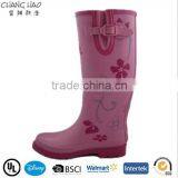 (CH.W035)Paint Flower Print Ladies High Heels Women Fashion Rubber Shoe Rain Boots