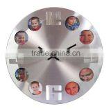 Wall Clock With 8 Photo Frame and Aluminum Surface