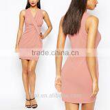 OEM Service V Neckline Waisted Bodycon Gathering Sexy Women Wrap Dress thumbnail-1