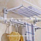 TOWEL RACK SHELF PREMIUM ALUMINUM SILVER FOLDED BATH WITH 5 HOOKS SHELF WASHCLOTH HOLDER thumbnail-2