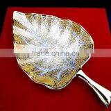 Return Gift, Wedding Gift Gold and Silver Plated Leaf Shape Tray thumbnail-2