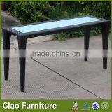 Rattan Rectangle Restaurant Dining Table With Glass Insert thumbnail-1
