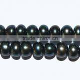 High Quality 5-6mm Peacock Green Button Shape Freshwater Pearl Strand thumbnail-1