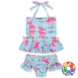 Summer Ruffled Children Bathing Suits Flamingo Pattern Design New Kids Girls Swimwear