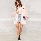 HAODUOYI Women Trench Coat Printed Pink Pockrts Zipper Loose Long Sleeve Coat Elegant Lady Coat thumbnail-6