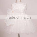 Modest Fashion Plain White Kids Fancy Girls With Bowknot Lace Dress thumbnail-1