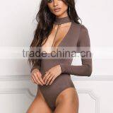 MGOO Fashion Manufacturer Custom Chocker Bodysuits For Women Front T-Strap Long Sleeves Women Tunic thumbnail-2