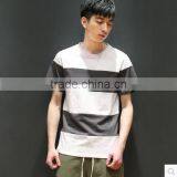 Summer Japanese Men Round Collar Stripe Leisure T-shirt Color Stitching Loose Cotton With Short Sleeves thumbnail-2