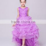 2016 Party supply Purple flowers dovetail length skirt lace girls party dress