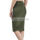 2017 OEM Ladies Fashion Midi Tube Khaki Skirt With Side Metal Detrails thumbnail-3