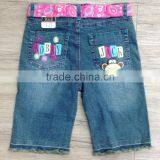 Girls Medium Dark Blue Wash Denim Bermuda Jeans With Raw Bottom Hem #29BEH0014 thumbnail-2