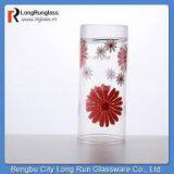 LongRun 9oz Flowers Printed Drinking Water Cylindrical Glass Cup Wholesale thumbnail-3