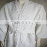 White Plain Kimono Collar Cotton Waffle Hotel Bathrobe thumbnail-1
