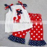 2016 Summer Girls July 4th Clothing Set Dots Ruffle Pants Kids Clothing Wholesale Toddler Girl Cute Outfits