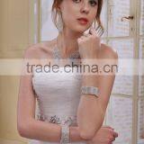 A-Line Strapless Long Trailing With Beaded Sash Wedding Dress AS01202 thumbnail-1