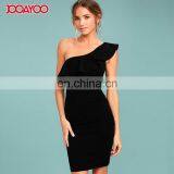 Ladies One Shoulder Ruffle Sheath Bandage Dress Fashion Bodycon Midi Dress thumbnail-3