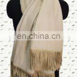 Silk Pashmina With Leather Sued Trim Shawls thumbnail-1