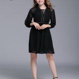 Long Sleeve Double Layers Bandaged Neck Casual Dress thumbnail-4