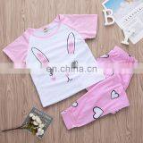 2019 Summer Easter Day Pink Girls Bunny Tops Tshirt & Love Heart pp Pants 2pc Set 4-8years thumbnail-1