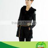 Must-Have Fur Factory Price Rabbit Coat Women Winter Dress Black Coat with Hood Pockets