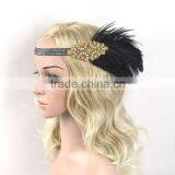 Black and Gold Vintage Feather Headpiece 1920s Flapper Feather Headband thumbnail-1