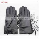 Genuine Black Thin Fringed Leather Gloves With Polyester Lining thumbnail-4