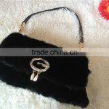 Black Fashion Women Mink Fur Handbag Shoulder Bag