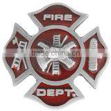 "Fire Dept." And Displays A Red Enamel-Filled Maltese Badge With Fire Fighting Tools Metal Fridge Magnet thumbnail-1