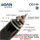 Cu/XLPE/Cts/PVC/Sta/PVC 400mm Power Cable 3.6/6Kv 3/C IEC 60502-2 thumbnail-1
