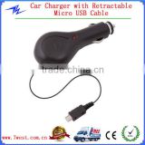Retractable Micro USB Car Charger with Cable for Smartphone