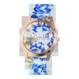 Fashion Women Flower Printing Silicone Band Quartz Analog Wrist Watch thumbnail-1