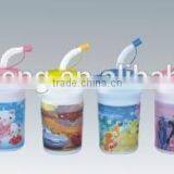 Reusable Plastic Kids Drinking Cups With Lid and Straw thumbnail-1