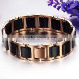 Men's Shiny Polished Two-Tone Gold ,Black Ceramics&Stainless Steel Magnets Link Bracelet thumbnail-3