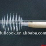 New Design Egg Beater W/wooden Handle Stainless Steel Kitchen Whisk Tools Egg Beater thumbnail-1