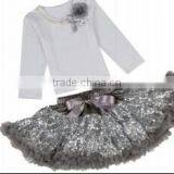 Long Sleeve Flower Sequin Fluffy Pettiskirt for Girls- Embroidered Costume With Belt-- Stage Wear thumbnail-4