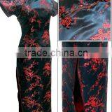 Short Sleeve Plain Long Cheongsam Dress thumbnail-1