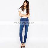 Dark Blue Skinny Plain Custom Your Own Brand High Waist Jeans Women thumbnail-4