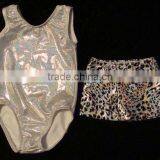 Gymnastic Leotard in Silver/white Twinkle With Silver/white Twinkle and Black Flocked Animal Print Shorts Save thumbnail-1