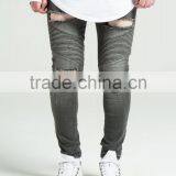 Latest Design High Quality Men 's Khaki Denim Men's Strech Biker Big Holes Jeans Made in China thumbnail-2