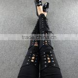 M1192 Runwaylover Hollow Cross Bandage Tight Pants Autumn Demin Pants thumbnail-6