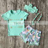 Baby Girls Summer Clothes Girls Children LIVE FREE Girl Outfits Kids Arrow Outfits Mint Top With Shorts With Accessories thumbnail-1
