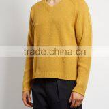 Mustard-yellow V Neck Pullover Winter Thick Sweater 12 GG Knitted thumbnail-3